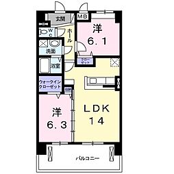 カーサデルソール 2LDKの間取図画像