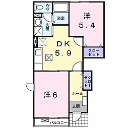メロディハイム横入川F 2DKの間取図画像