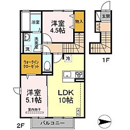 JR東北本線 郡山駅 バス19分 第一中学校下車 徒歩5分の賃貸アパート 2階2LDKの間取り