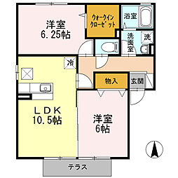 カーサ明治北B 2LDKの間取図画像