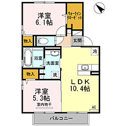 ポヌール 2階2LDKの間取り