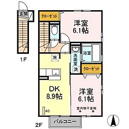 T-ルーム番匠町3 2DKの間取図画像