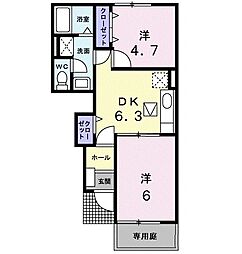 ブルックサイド・ヴィラA 2DKの間取図画像