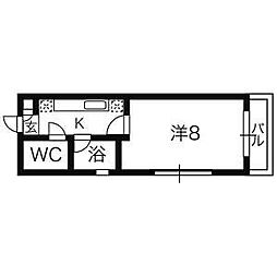 パレット萩ケ丘 1Kの間取図画像