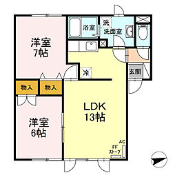 ハイセレール山伝 2LDKの間取図画像