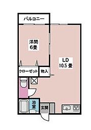 サンパレス新田 2階1LDKの間取り
