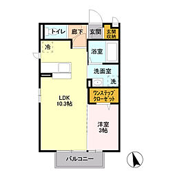 アクアベーネ　Ｂ 2階1LDKの間取り