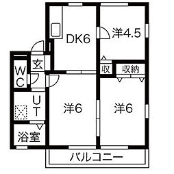 シーダーハウス2 3DKの間取図画像