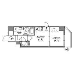 クオリタス住吉 0201 2階1DKの間取り