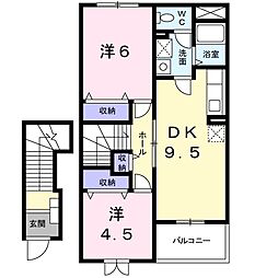 コネクションＡ 2階2DKの間取り
