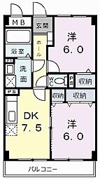 グランデール　一本松 1階2DKの間取り