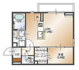 ラルジュII 2階1LDKの間取り