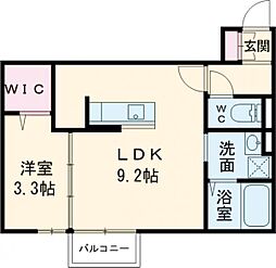 D-ROOM桜本城 1LDKの間取図画像