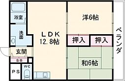 サンピア西原 1階2LDKの間取り
