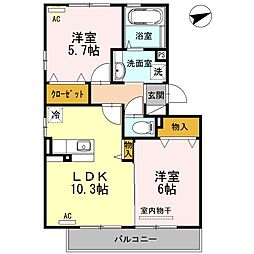 サニーホームズB 2LDKの間取図画像