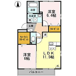 アルブル・ブランシュ 3階2LDKの間取り