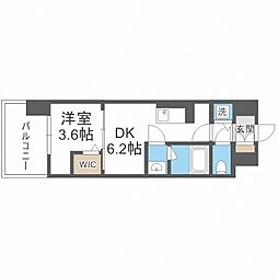 リヴェント難波サウス 6階1DKの間取り