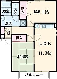 近鉄京都線 新祝園駅 バス13分 光台5丁目下車 徒歩1分の賃貸アパート 2階2LDKの間取り