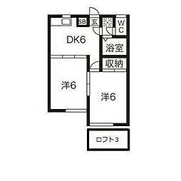 レオパレス沖野第3 2階2Kの間取り