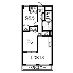 グリュック 3階2LDKの間取り