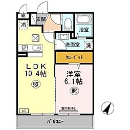 ガーベラ北神戸 1LDKの間取図画像