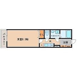 アスコット名取駅西 2階1Kの間取り