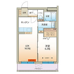 WISTERIA尾山町 1LDKの間取図画像