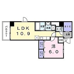 スアヴィス谷在家 1LDKの間取図画像