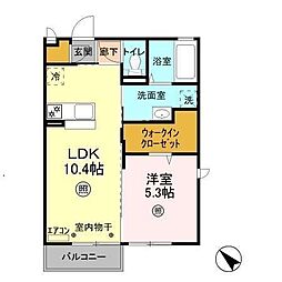 シャンテクレール　I 2階1LDKの間取り