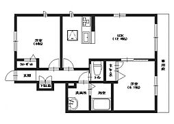 グランピエールB棟 2階2LDKの間取り