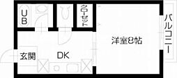 西ハイツ 2階1DKの間取り
