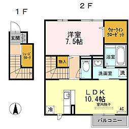 宮の杜B棟 1LDKの間取図画像