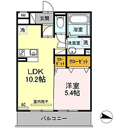 コスモスハウス菊陽 2階1LDKの間取り