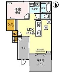 JR白新線 大形駅 徒歩13分の賃貸アパート 1階1LDKの間取り