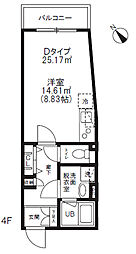 アルティザ氷川台 4階ワンルームの間取り