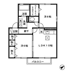 リビングタウン山形南B棟 2LDKの間取図画像