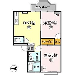 サンライフ下伊福 2DKの間取図画像