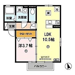 サザン・イースト 1階1LDKの間取り