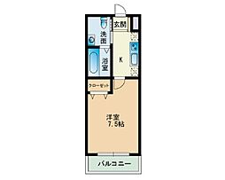 クウィーンズ昭代 1Kの間取図画像