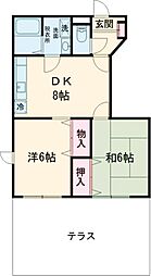 ベリエセゾンB 1階2DKの間取り