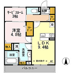 オリンピアパーク 2階1LDKの間取り