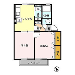 ウィルモア輝　B棟 2階2DKの間取り