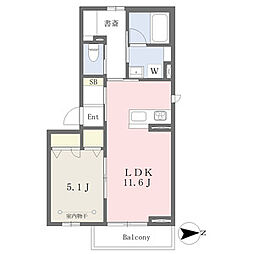JR東北本線 郡山駅 徒歩22分の賃貸マンション 2階1LDKの間取り