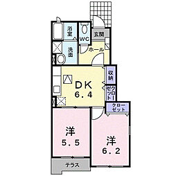 クレメント大江 2DKの間取図画像