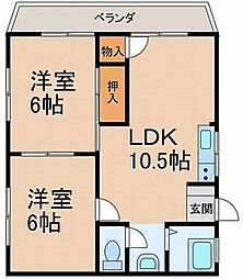 グランディール西浜 2階2LDKの間取り