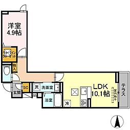 germer元住吉 1階1LDKの間取り