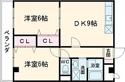 アジュール広田 2DKの間取図画像
