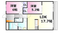 プロスペリティナカムラ 2LDKの間取図画像