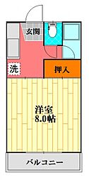 No.2ウェリントンハウス 1Kの間取図画像