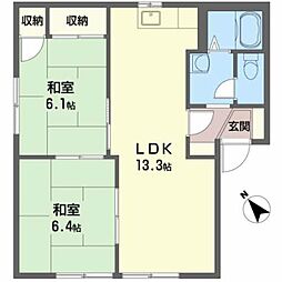 ビューハイム原田　Ａ棟 1階2LDKの間取り